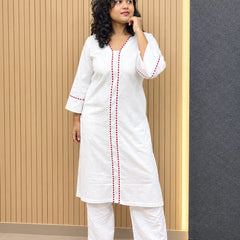 White Glass Cottan Suit With Papin