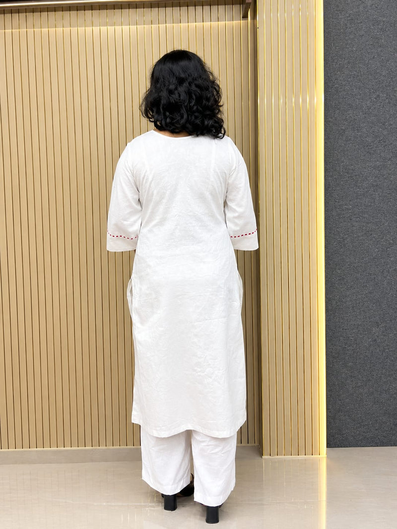 White Glass Cottan Suit With Papin