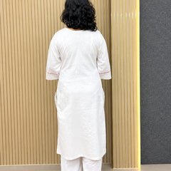 White Glass Cottan Suit With Papin
