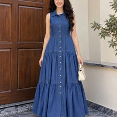 Denim Tiered Maxi Dress 💙
