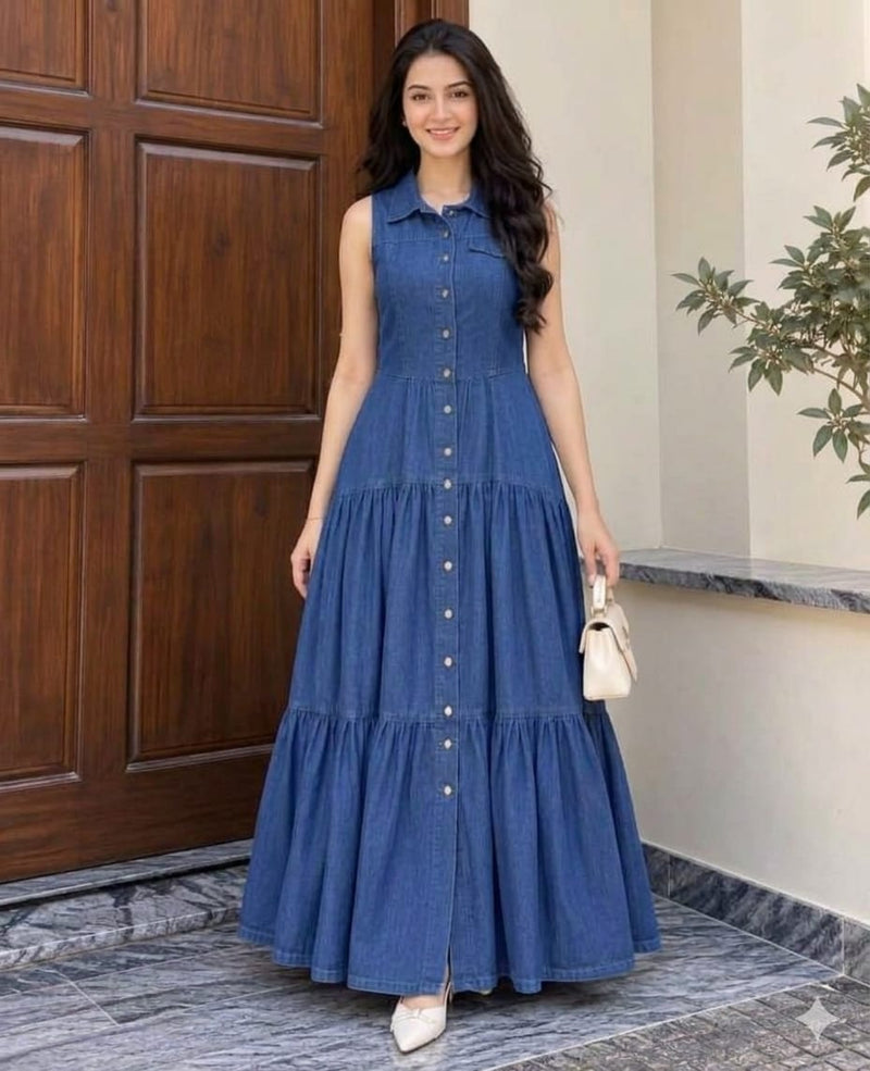Denim Tiered Maxi Dress 💙