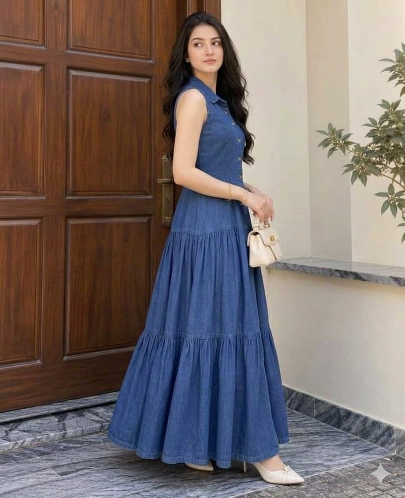Denim Tiered Maxi Dress 💙