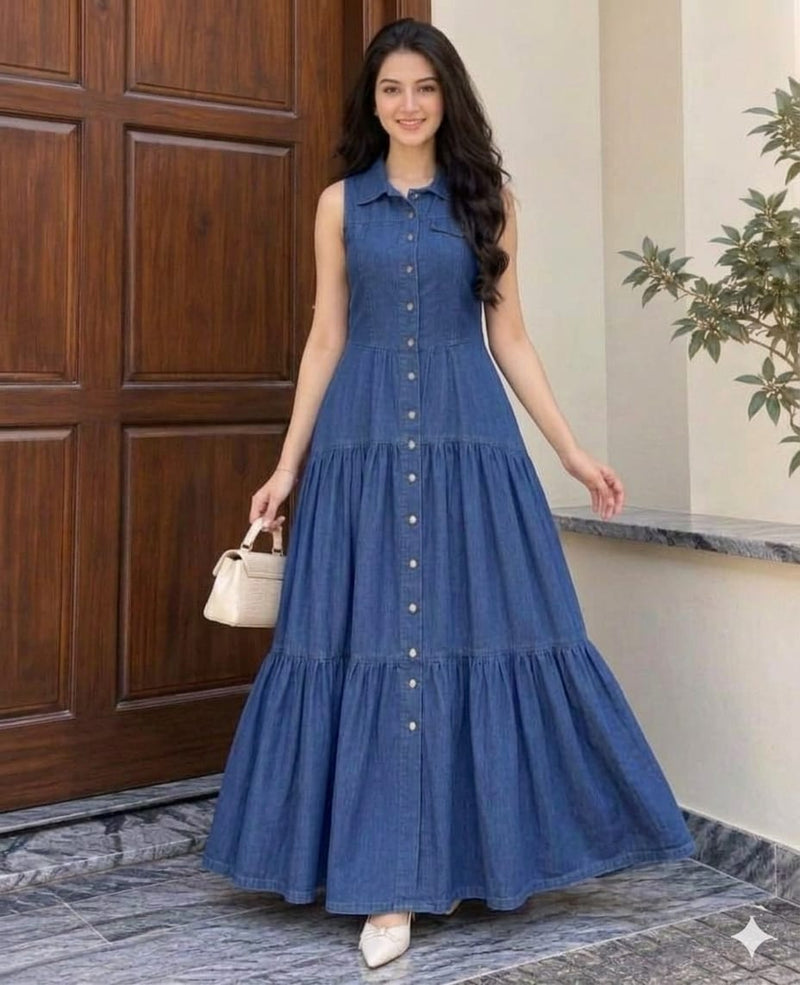 Denim Tiered Maxi Dress 💙