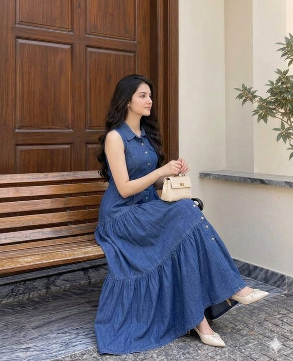 Denim Tiered Maxi Dress 💙