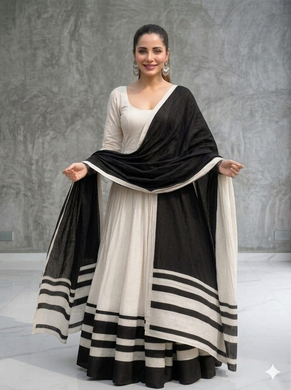 Off White Chanderi Suit With Patti ( Only Paid Order Accepted)
