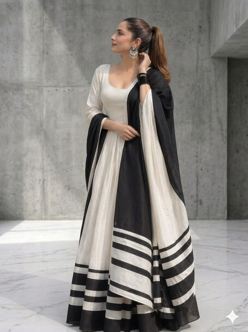 Off White Chanderi Suit With Patti ( Only Paid Order Accepted)