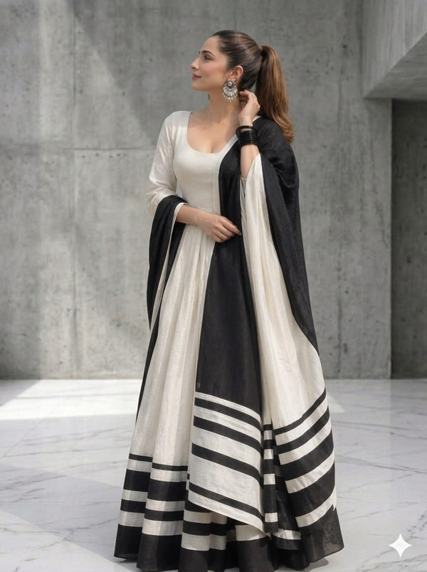 Off White Chanderi Suit With Patti ( Only Paid Order Accepted)