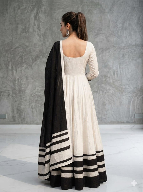 Off White Chanderi Suit With Patti ( Only Paid Order Accepted)