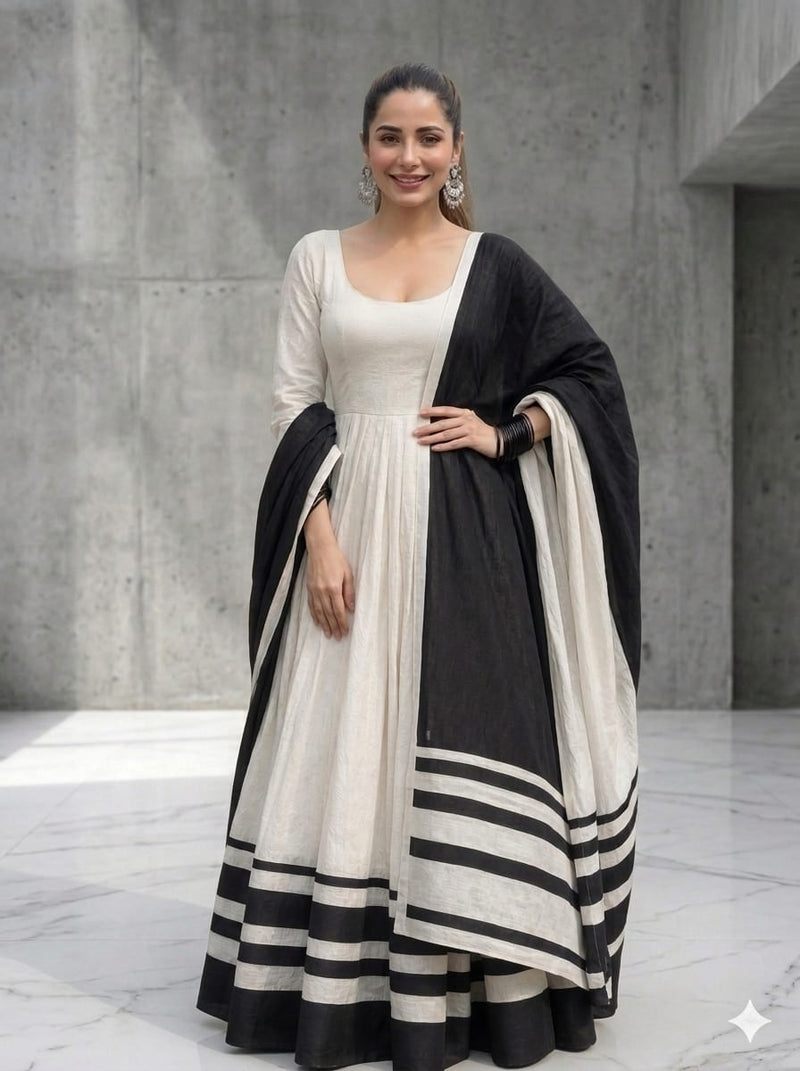Off White Chanderi Suit With Patti ( Only Paid Order Accepted)