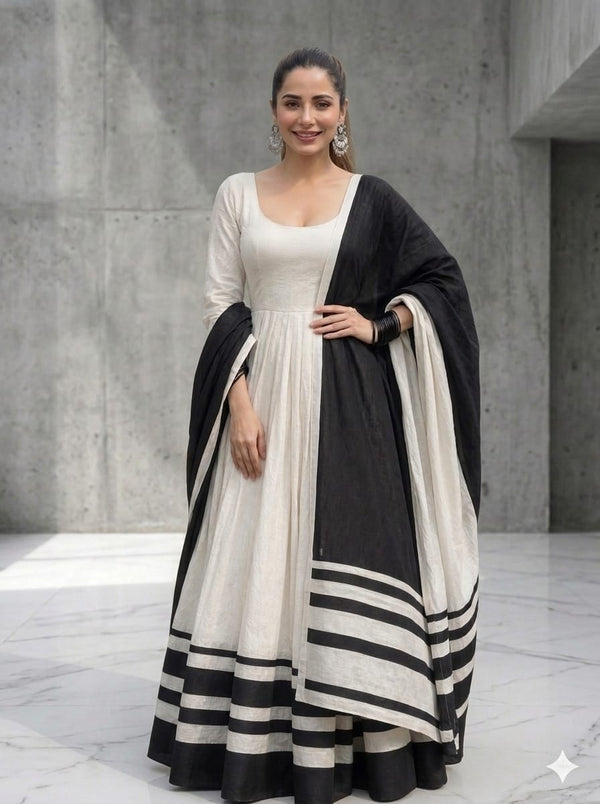 Off White Chanderi Suit With Patti ( Only Paid Order Accepted)