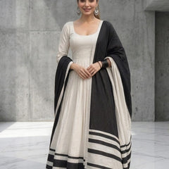 Off White Chanderi Suit With Patti ( Only Paid Order Accepted)