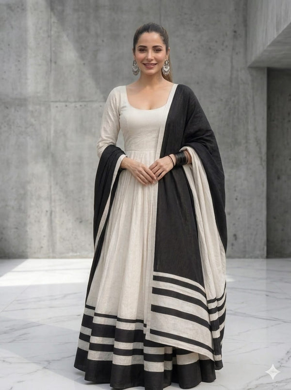 Off White Chanderi Suit With Patti ( Only Paid Order Accepted)
