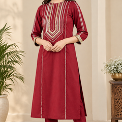 Maroon Gold Gota Patti Straight Suit with Dupatta
