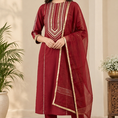 Maroon Gold Gota Patti Straight Suit with Dupatta