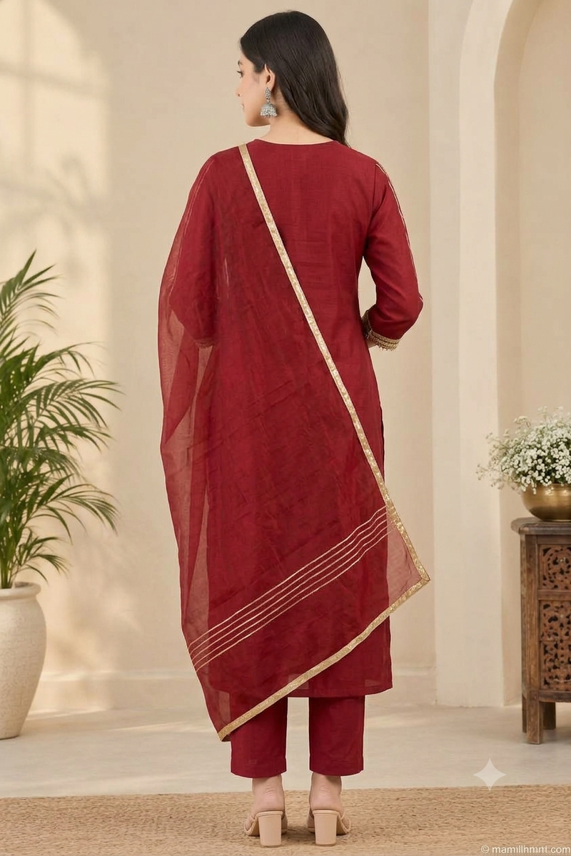 Maroon Gold Gota Patti Straight Suit with Dupatta
