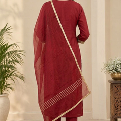 Maroon Gold Gota Patti Straight Suit with Dupatta