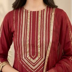 Maroon Gold Gota Patti Straight Suit with Dupatta