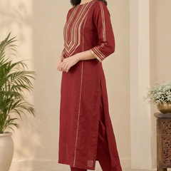 Maroon Gold Gota Patti Straight Suit with Dupatta