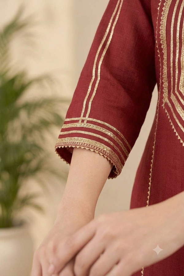 Maroon Gold Gota Patti Straight Suit with Dupatta
