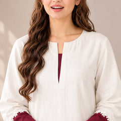 Creem & Maroon Floral Lace kurta Pant Set