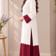 Creem & Maroon Floral Lace kurta Pant Set