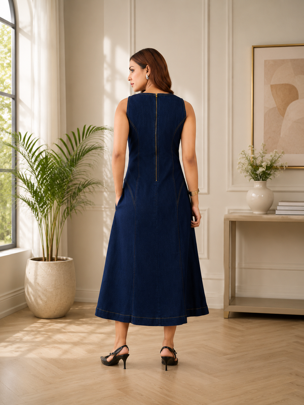 Elegance Reimagined in Navy Blue Dress