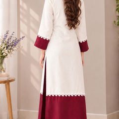 Creem & Maroon Floral Lace kurta Pant Set